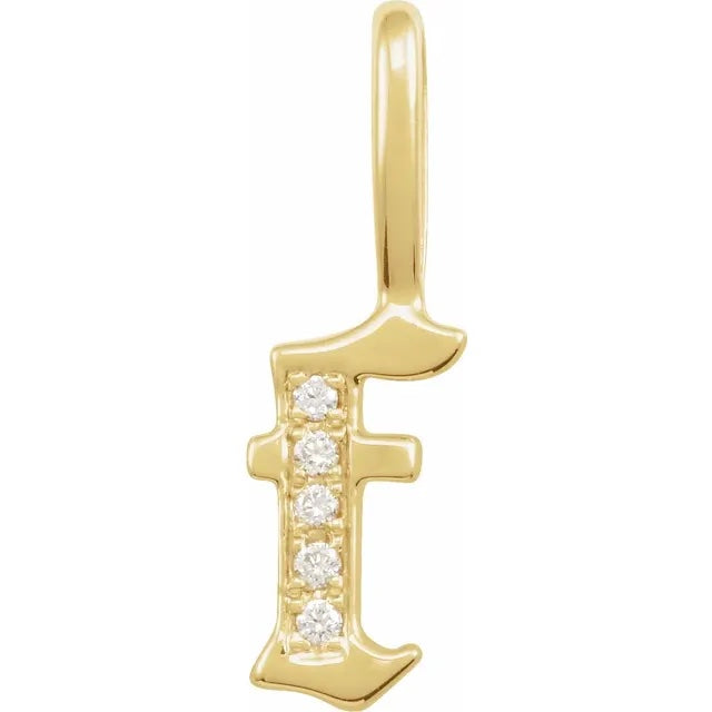 14k Yellow Rose White Gold Diamond Gothic Letter F Initial Alphabet Pendant Charm