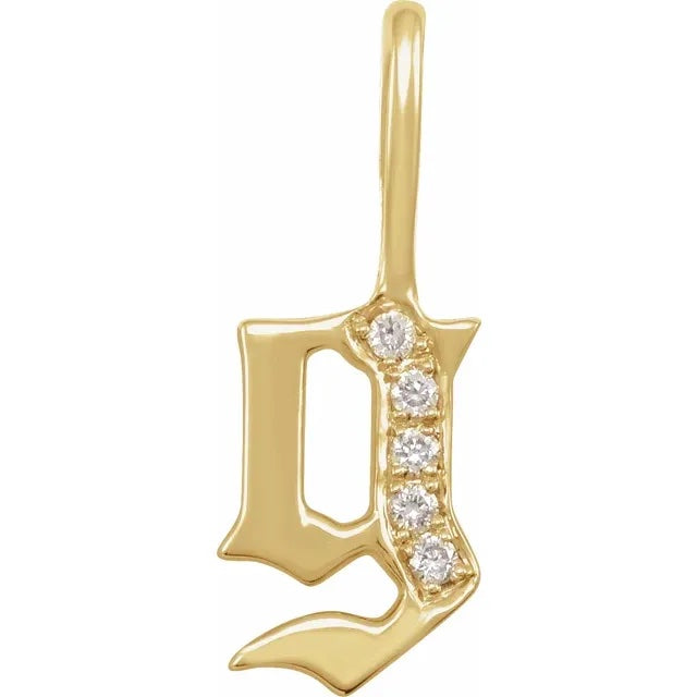 14k Yellow Rose White Gold Diamond Gothic Letter G Initial Alphabet Pendant Charm