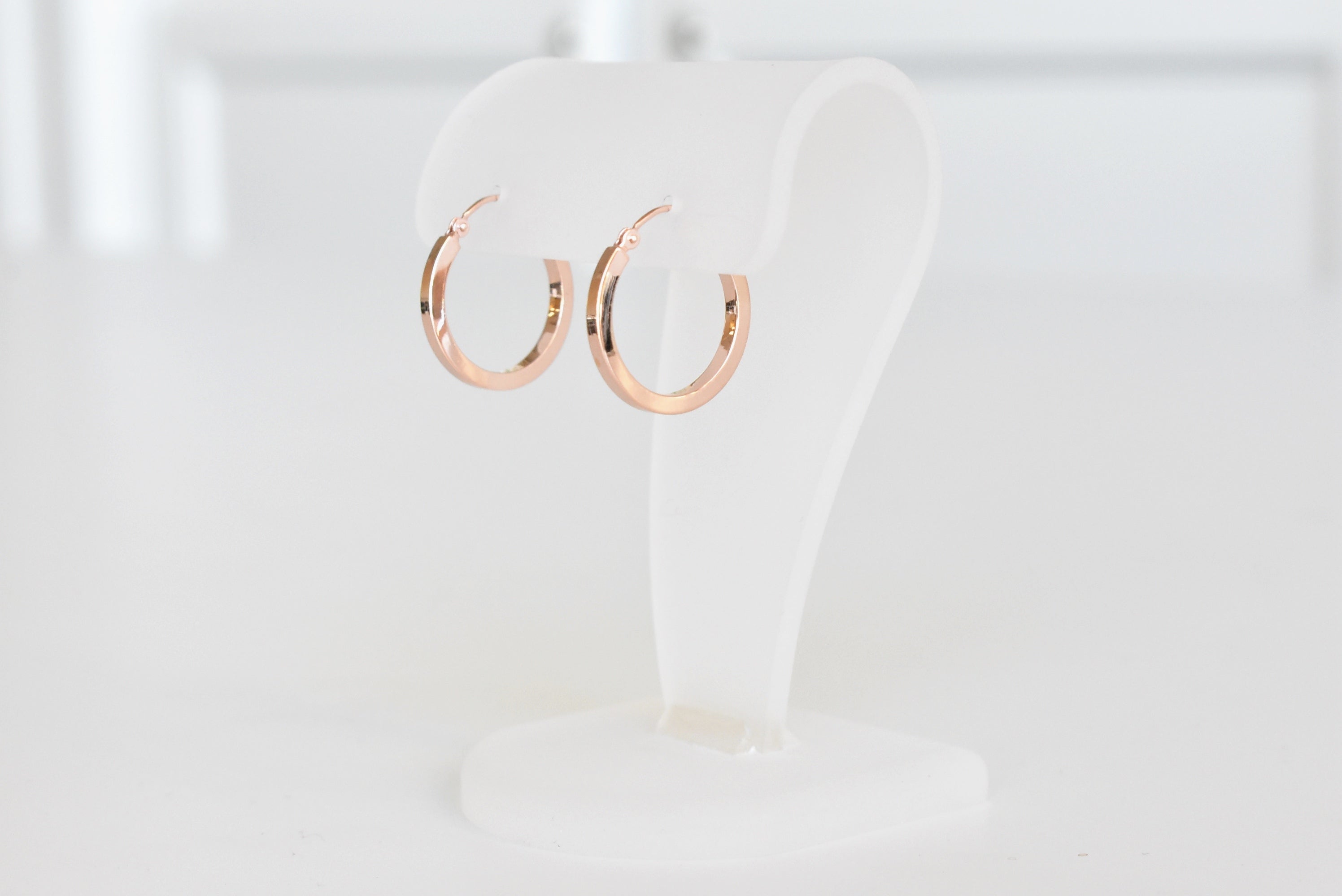 14K Rose Gold Square Tube Round Hoop Earrings 20mmx2mm