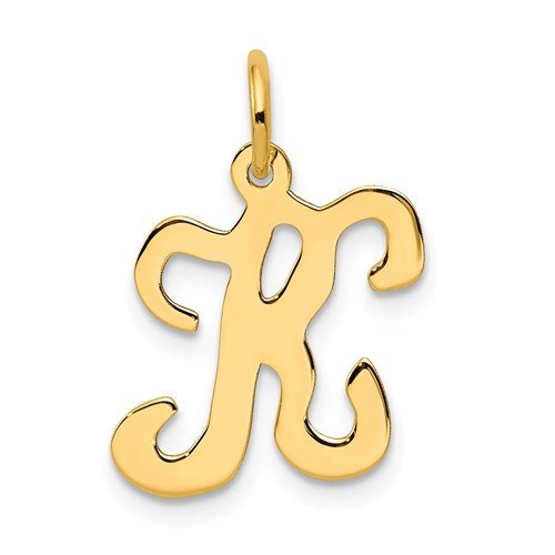 14k yellow gold initial letter k cursive script alphabet pendant charm