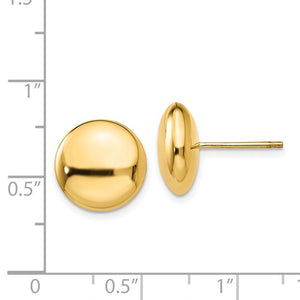 14k Yellow Gold 12mm Button Polished Post Stud Earrings