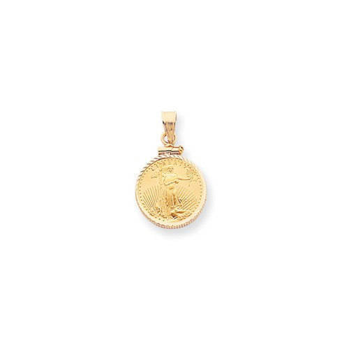 14K Yellow Gold Holds 1/10 oz One Tenth Ounce American Eagle Coin Holder Bezel Pendant Charm Screw Top for 16.5mm x 1.3mm Coins