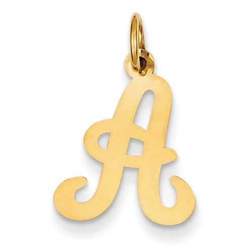 14k yellow gold initial letter a cursive script alphabet pendant charm