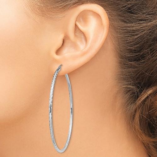 Sterling Silver Diamond Cut Classic Round Hoop Earrings 60mm x 2mm