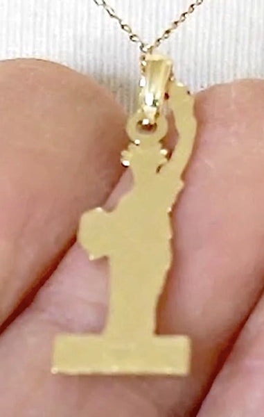 Load image into Gallery viewer, 14k yellow gold enamel new york statue liberty pendant charm