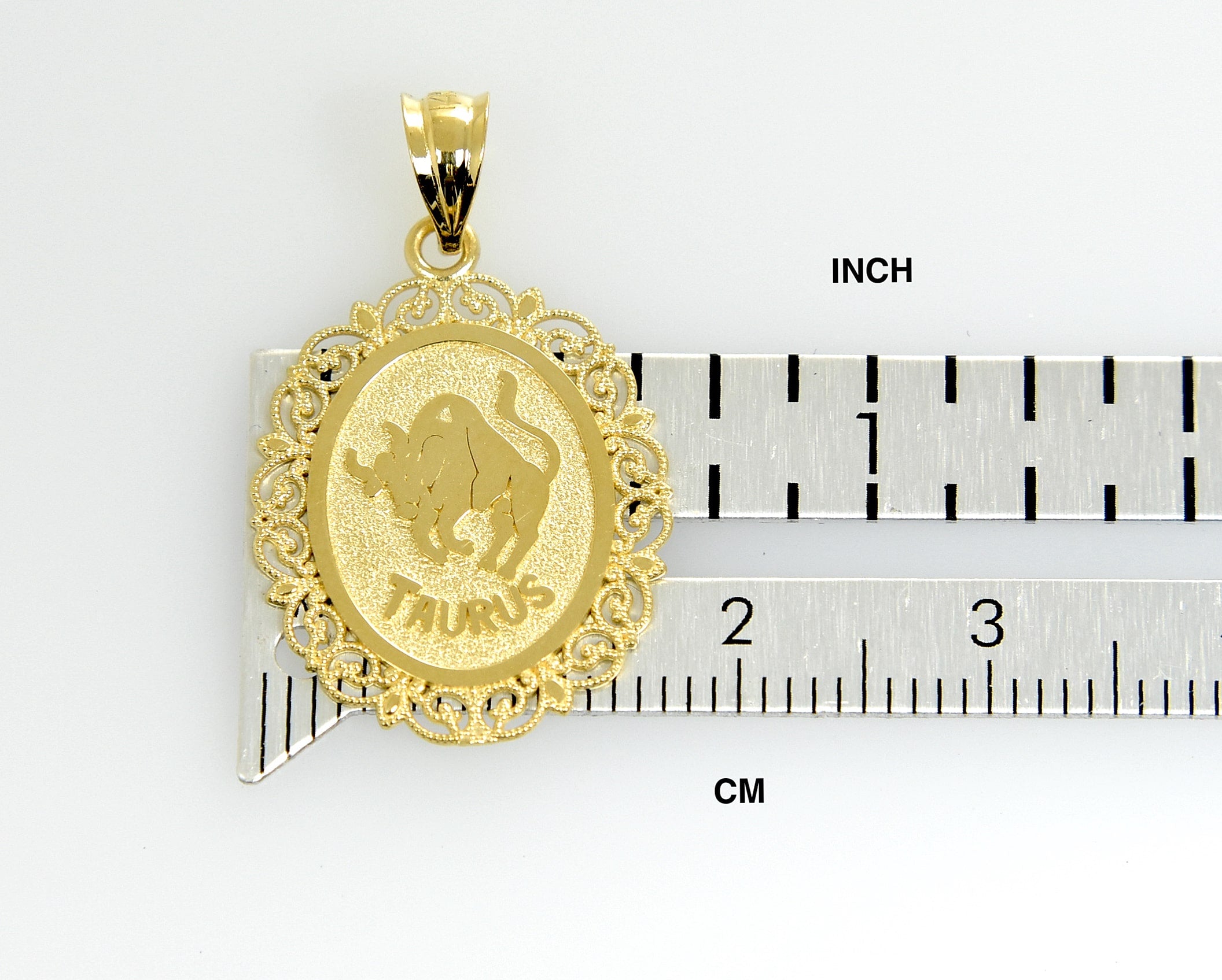 14k Yellow Gold Taurus Zodiac Horoscope Oval Pendant Charm
