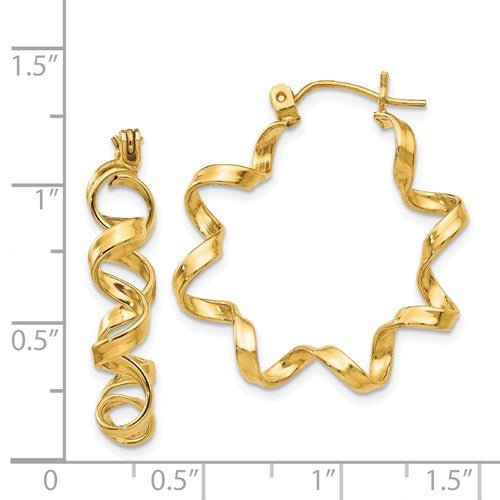 14k Yellow Gold Spiral Twist Hoop Earrings