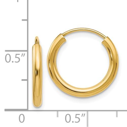 14K Yellow Gold 11mm x 2mm Round Endless Hoop Earrings