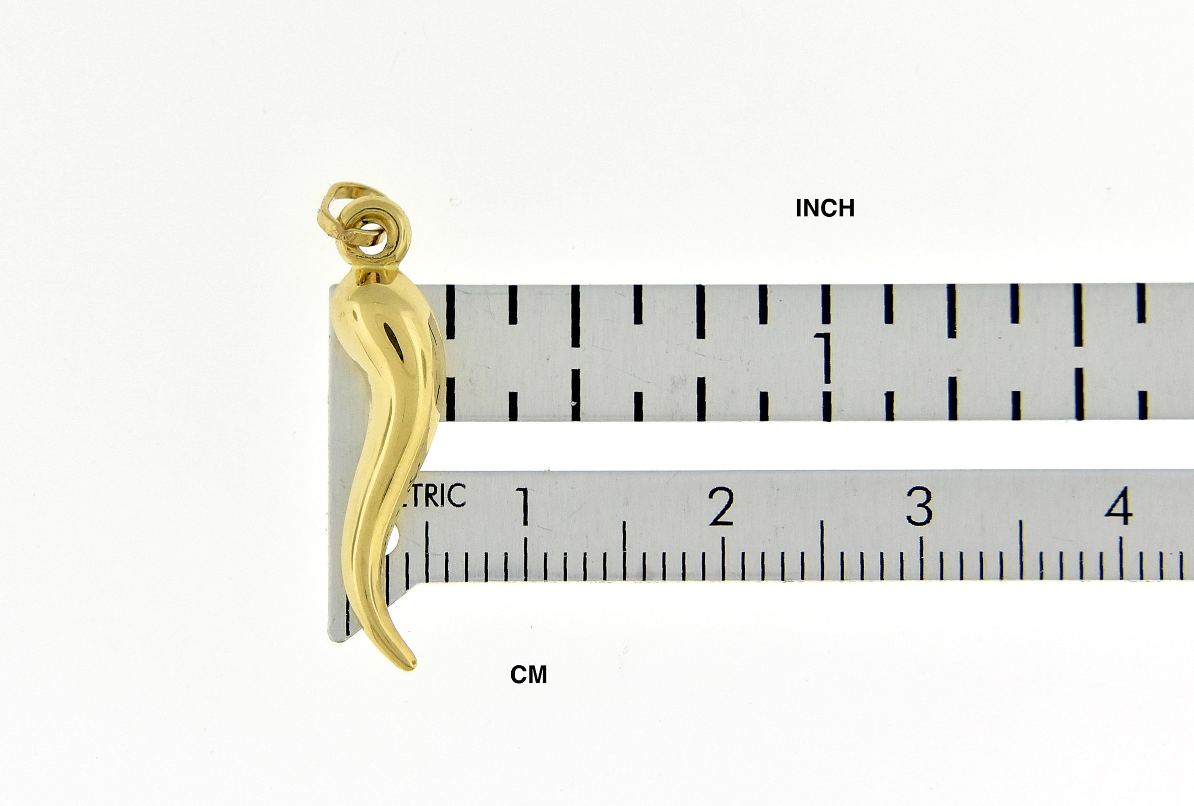14k Yellow Gold Italian Horn Lucky 3D Pendant Charm