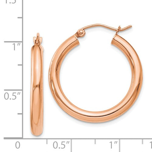 14K Rose Gold 25mm x 3mm Classic Round Hoop Earrings