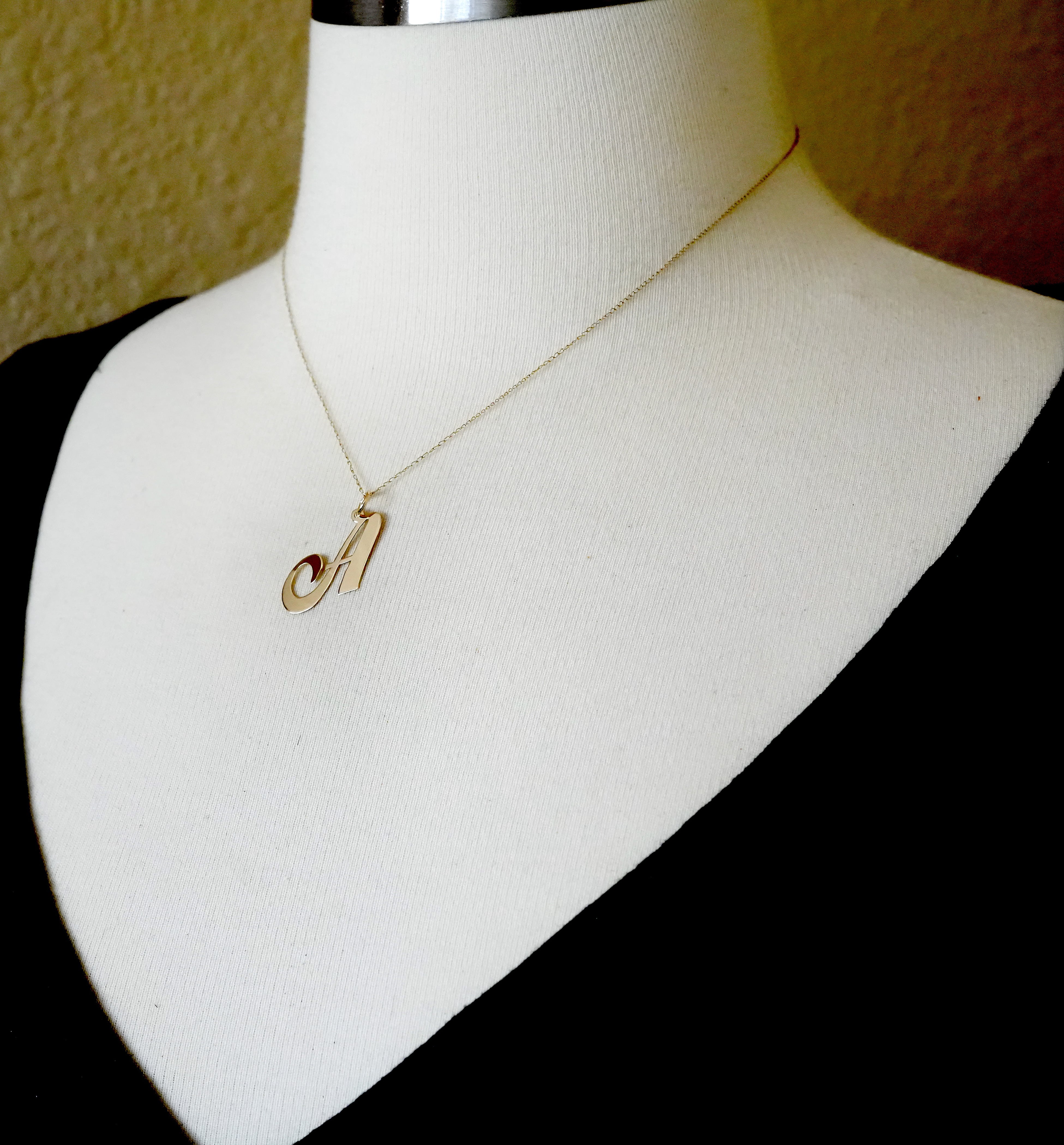 14K Yellow Gold Initial Letter A Cursive Script Alphabet Pendant Charm