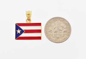 14K Yellow Gold Enamel Puerto Rico Flag Pendant Charm