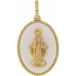 將圖片載入圖庫檢視器 14k Yellow Rose White Gold Enamel Blessed Virgin Mary Miraculous Medal Oval Pendant Charm
