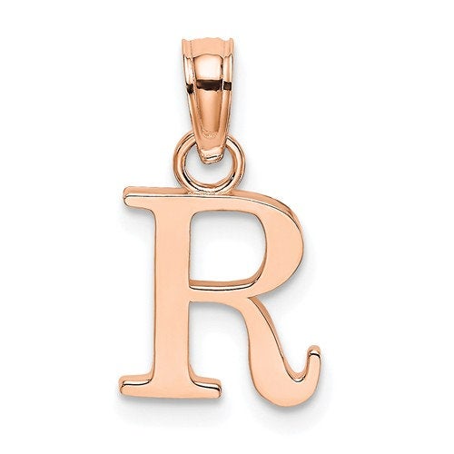 14K Rose Gold Uppercase Initial Letter R Block Alphabet Pendant Charm