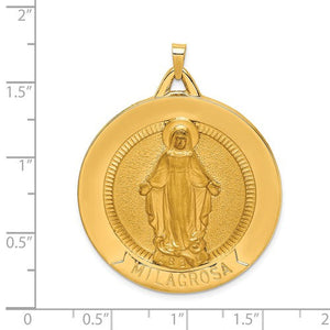 14k Yellow Gold Blessed Virgin Mary Miraculous Milagrosa Round Pendant Charm