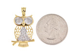 Afbeelding in Gallery-weergave laden, 14k Yellow Gold and Rhodium Owl Pendant Charm

