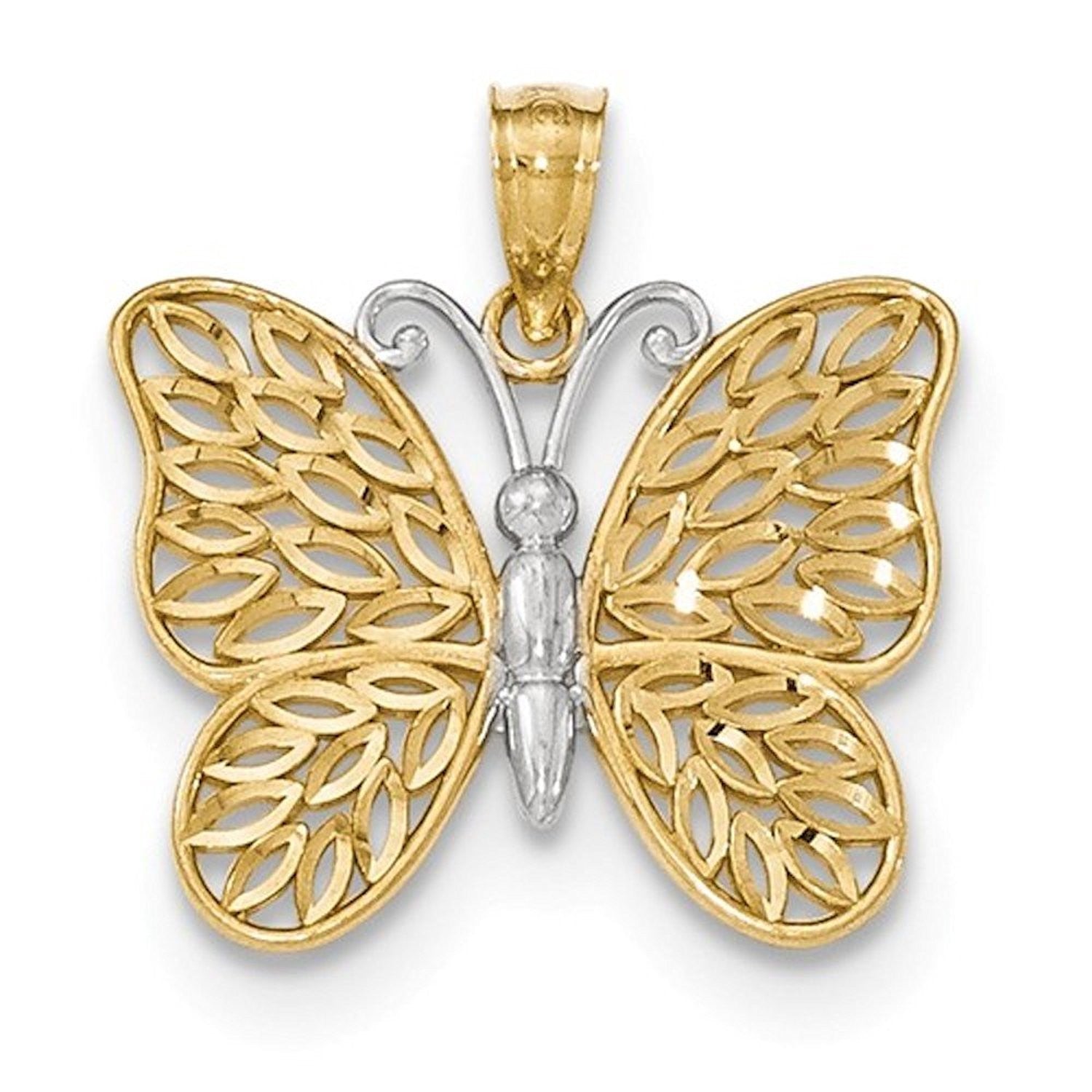 14k Gold Two Tone Butterfly Pendant Charm