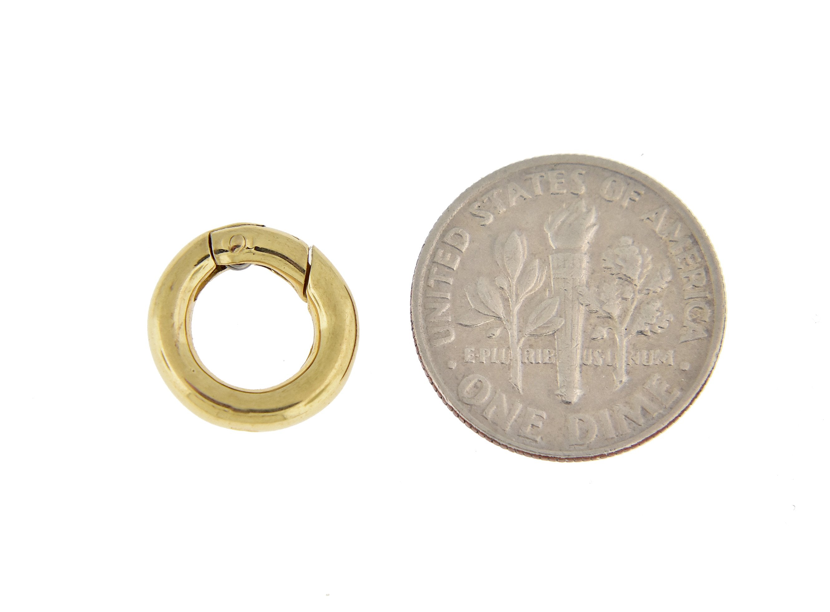 14K Yellow Gold 12mm Round Link Lock Hinged Push Clasp Bail Enhancer Connector Hanger for Pendants Charms Bracelets Anklets Necklaces