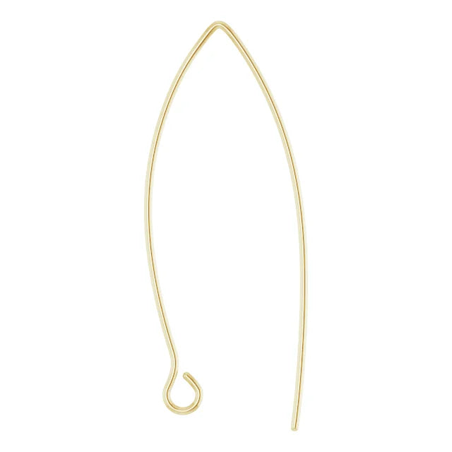 Platinum 14k Yellow White Rose Gold Sterling Silver Long French Ear Wire for Earring Top 25.63mm x 13.25mm