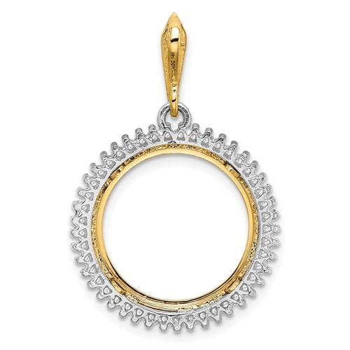14K Gold Two Tone Diamond Holds 16.5mm Coins 1/10 oz American Eagle 1/10 oz Krugerrand Coin Holder Bezel Prong Pendant Charm