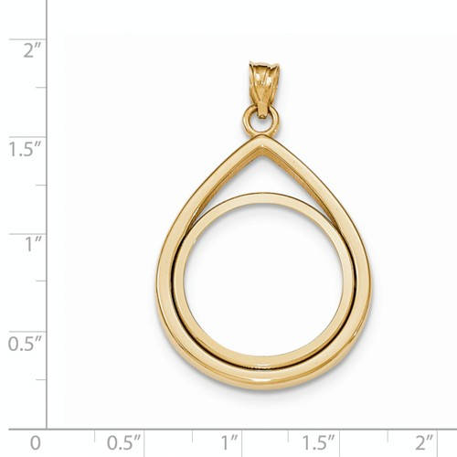 14K Yellow Gold 1/4 oz One Fourth Ounce American Eagle Teardrop Coin Holder Prong Bezel Pendant Charm for 22mm x 1.8mm
