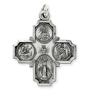 Sterling Silver Cruciform Cross Four Way Medal Antique Style Pendant Charm