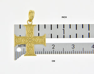 14k Yellow Gold Greek Cross Scroll Design Pendant Charm