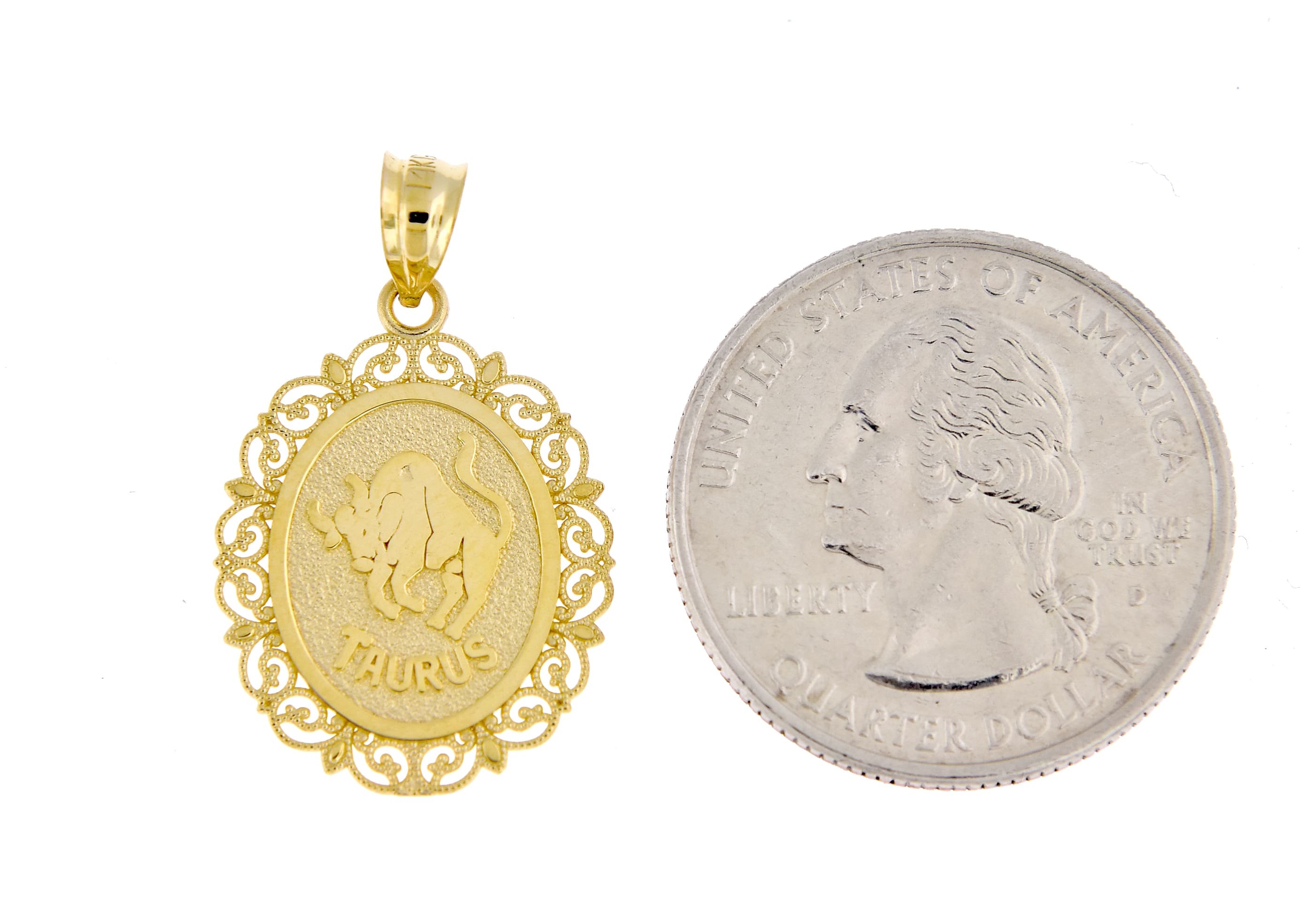 14k Yellow Gold Taurus Zodiac Horoscope Oval Pendant Charm