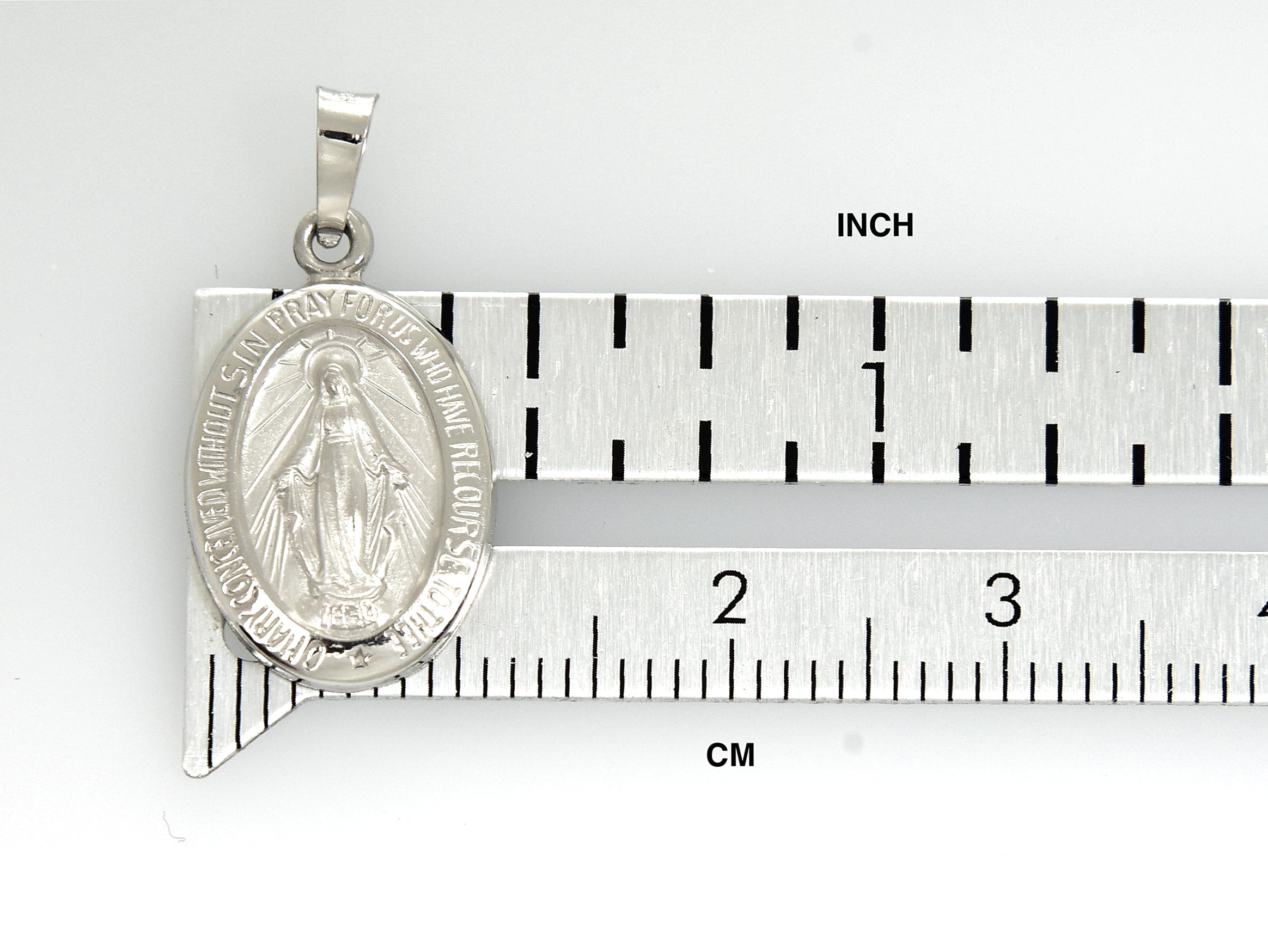 14k White Gold Blessed Virgin Mary Miraculous Medal Oval Small Hollow Pendant Charm
