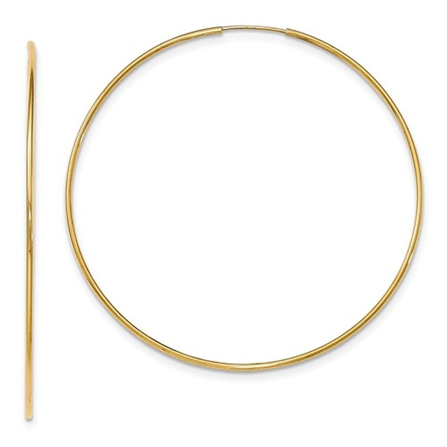 14K Yellow Gold 65mm x 1.2mm Round Endless Hoop Earrings