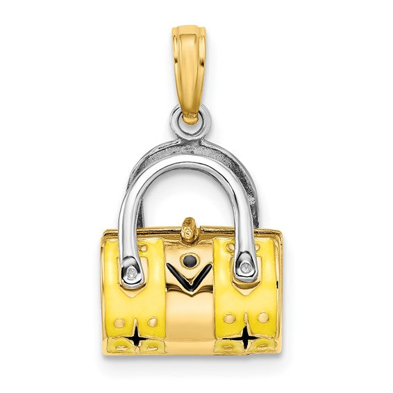 14K Yellow Gold Enamel Yellow Handbag Purse 3D Pendant Charm