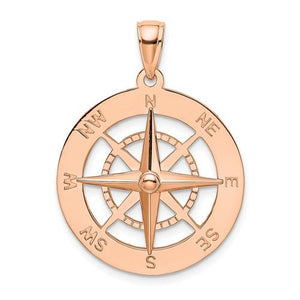 14k Rose Gold Nautical Compass Medallion Pendant Charm