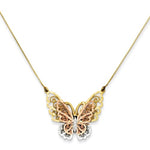 Carregar imagem no visualizador da galeria, 14k Gold Tri Color Butterfly Necklace 18 inches
