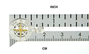 Sterling Silver and 14k Yellow Gold Nautical Compass Medallion Small Pendant Charm
