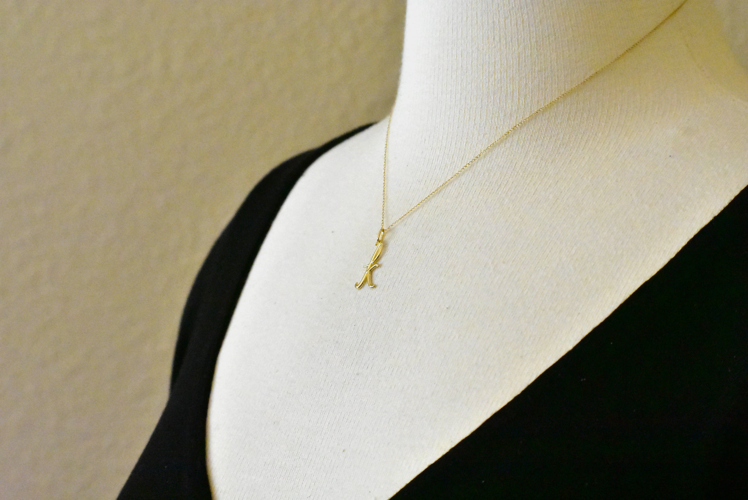 10K Yellow Gold Lowercase Initial Letter K Script Cursive Alphabet Pendant Charm