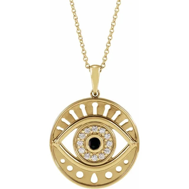Platinum 14k Yellow Rose White Gold Eye Diamond Onyx Pendant Charm Necklace Set