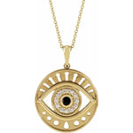 Kép betöltése a galériamegjelenítőbe: Platinum 14k Yellow Rose White Gold Eye Diamond Onyx Pendant Charm Necklace Set
