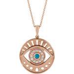 이미지를 갤러리 뷰어에 로드 , Platinum 14k Yellow Rose White Gold Diamond Eye Turquoise Round Medallion Pendant Charm Necklace Set
