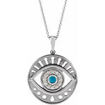 Load image into Gallery viewer, Platinum 14k Yellow Rose White Gold Diamond Eye Turquoise Round Medallion Pendant Charm Necklace Set
