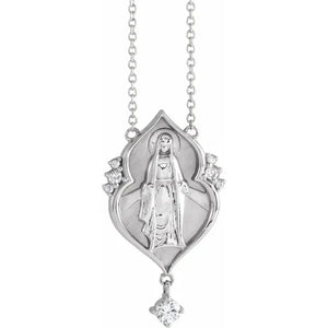 Platinum 14k Yellow Rose White Gold Diamond Miraculous Medal Blessed Virgin Mary Necklace