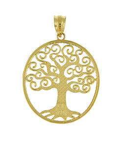 14k Yellow Gold and Rhodium Filigree Tree of Life Pendant Charm