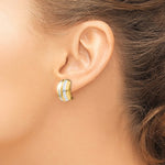 Load image into Gallery viewer, 14K Yellow Gold and Rhodium Two Tone Non Pierced Clip On Omega Back Hoop Huggie Earrings
