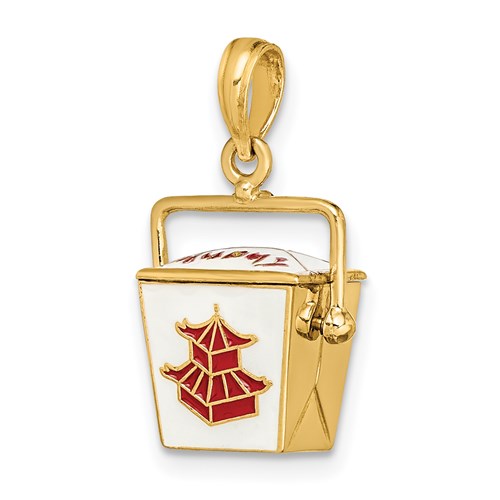 Load image into Gallery viewer, 14k yellow gold enamel chinese food take out box 3d pendant charm