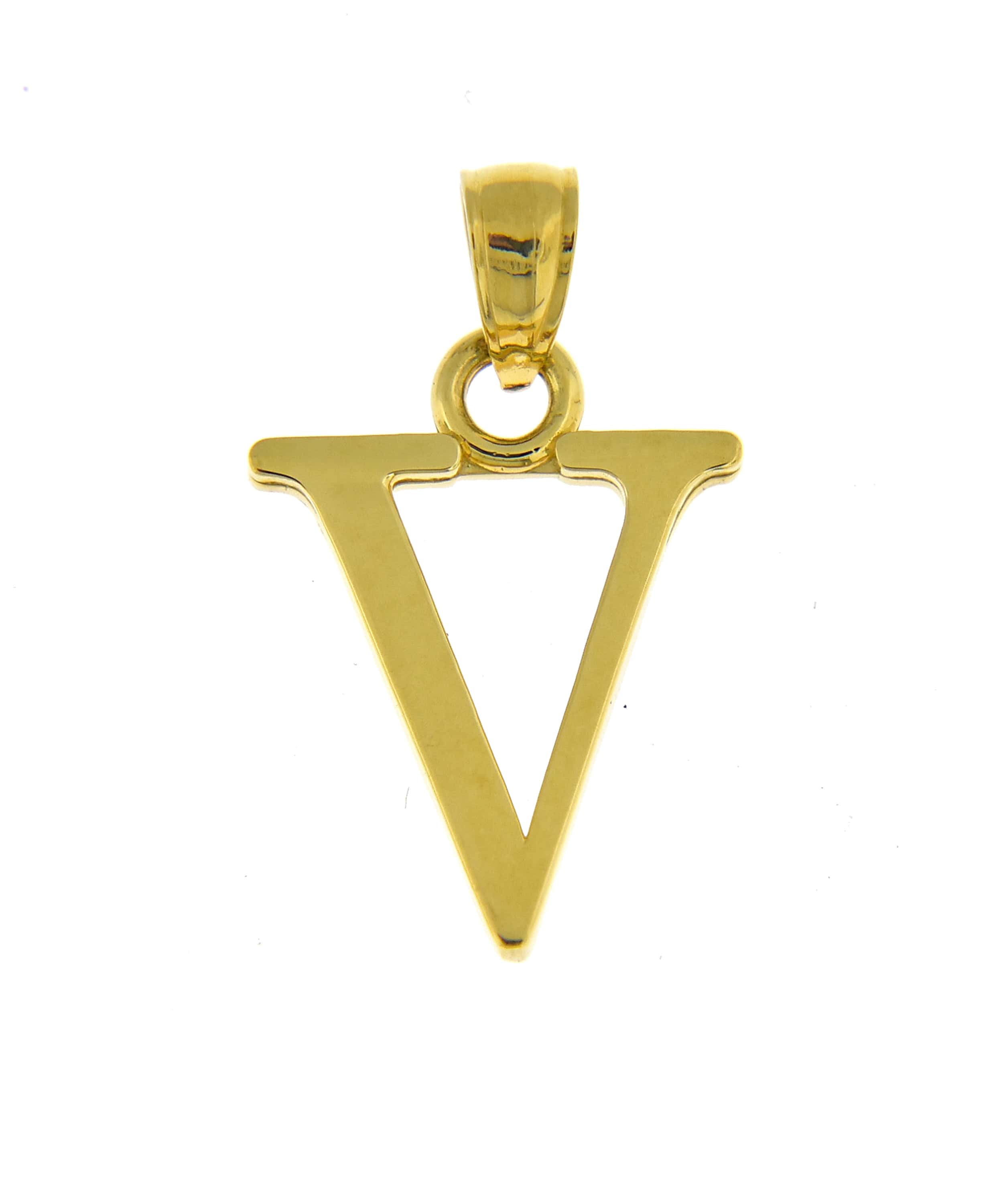 14K Yellow Gold Uppercase Initial Letter V Block Alphabet Large Pendant Charm