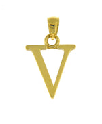 Charger l&#39;image dans la galerie, 14K Yellow Gold Uppercase Initial Letter V Block Alphabet Large Pendant Charm
