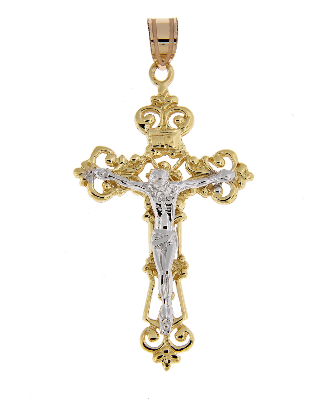 14k Gold Two Tone Crucifix Cross Fleur De Lis Pendant Charm - [cklinternational]