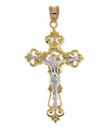 Ladda upp bild till gallerivisning, 14k Gold Two Tone Crucifix Cross Fleur De Lis Pendant Charm - [cklinternational]
