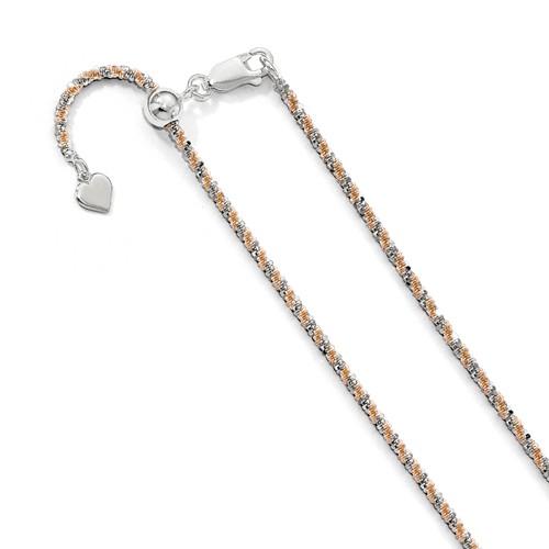 Sterling Silver Rose Gold Plated 2mm Cyclone Necklace Chain Adjustable
