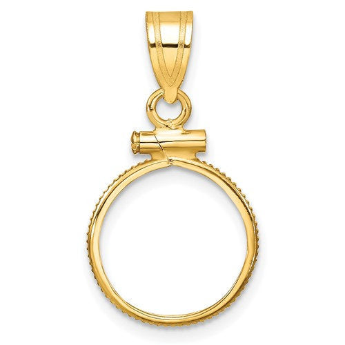 14k yellow gold holds 13mm x 1mm coins or united states 1.00 dollar or mexican 2 peso screw top coin holder bezel pendant