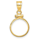 Ladda upp bild till gallerivisning, 14K Yellow Gold Holds 13mm x 1mm Coins or United States 1.00 Dollar or Mexican 2 Peso Screw Top Coin Holder Bezel Pendant
